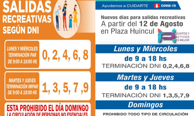Nuevos Horarios para salidas recreativas en Cutral Co y Plaza Huincul